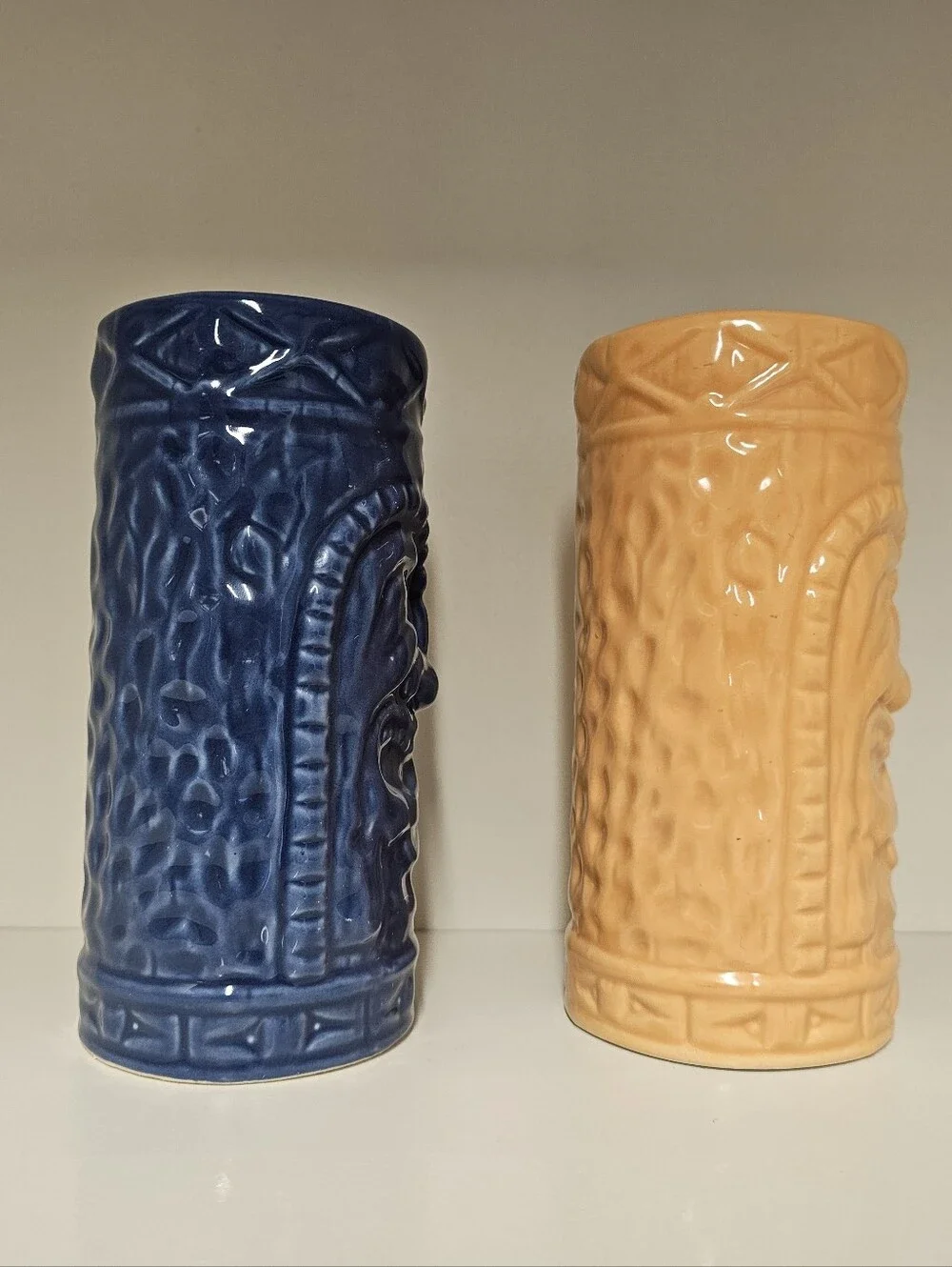 Home Tiki Blue and Peach Ceramic Bar Glass/Mug Pair - (Qty 2)